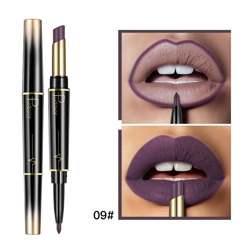 Matte Smooth Lipstick Sexy Soft Matte Red Purple Lipstick Crayon Carving Lip Contours Lip Liner Pencil Double Head Lipsticks