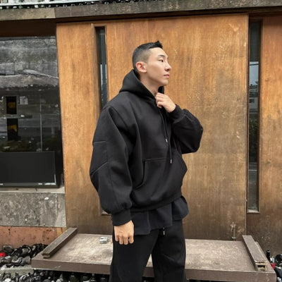 Hooded Sweatshirt Men's Autumn Winter Velvet Two-piece Set American Oversize Loose Casual Sweatpants Suit Aesthetic Streetwear