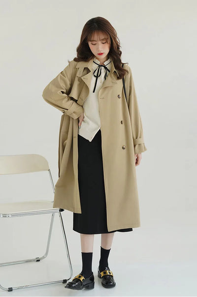 Women Spring Fall Short Trench Coat Korean Style Loose Fit Casual Khaki Jacket Petite-Friendly Versatile and Stylish Outerwear