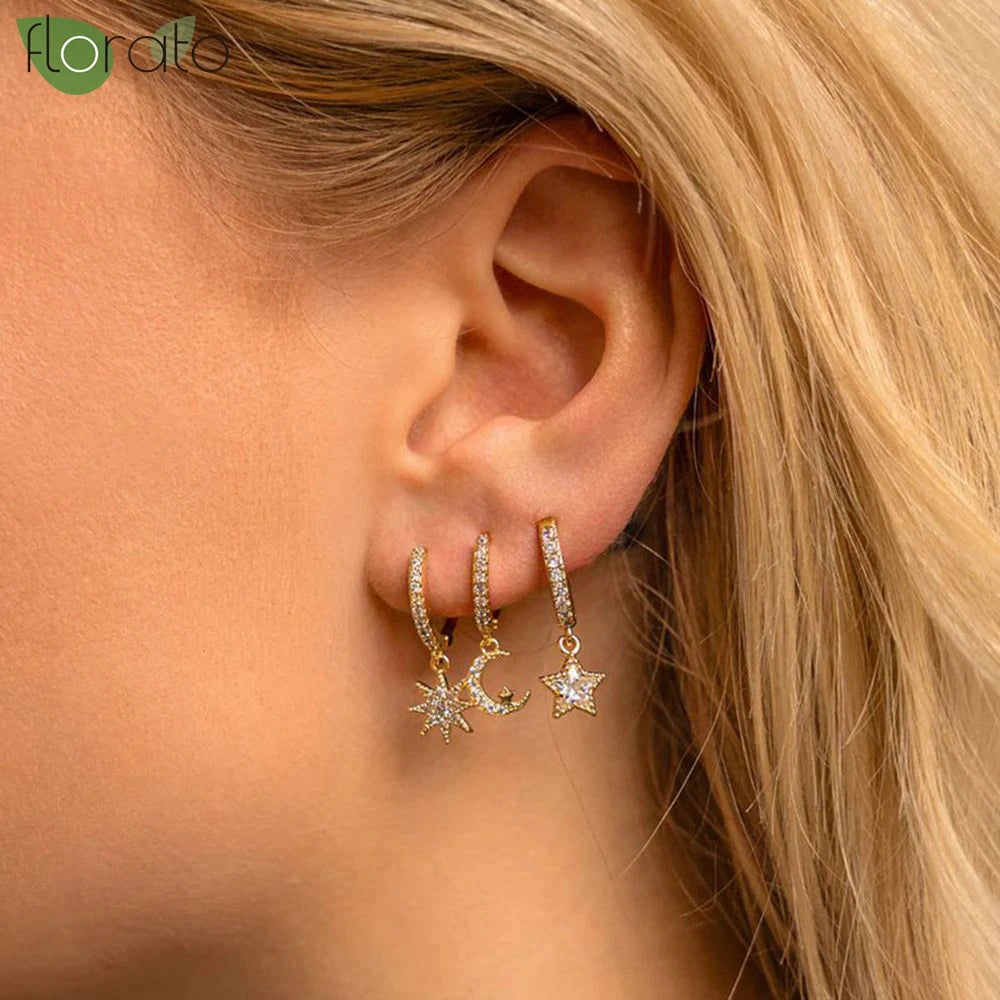925 Sterling Silver Needle Little Huggies Hoop Earrings for Women Tiny Crystal Zirco Pendant Cartilage Earrings Piercing Jewelry