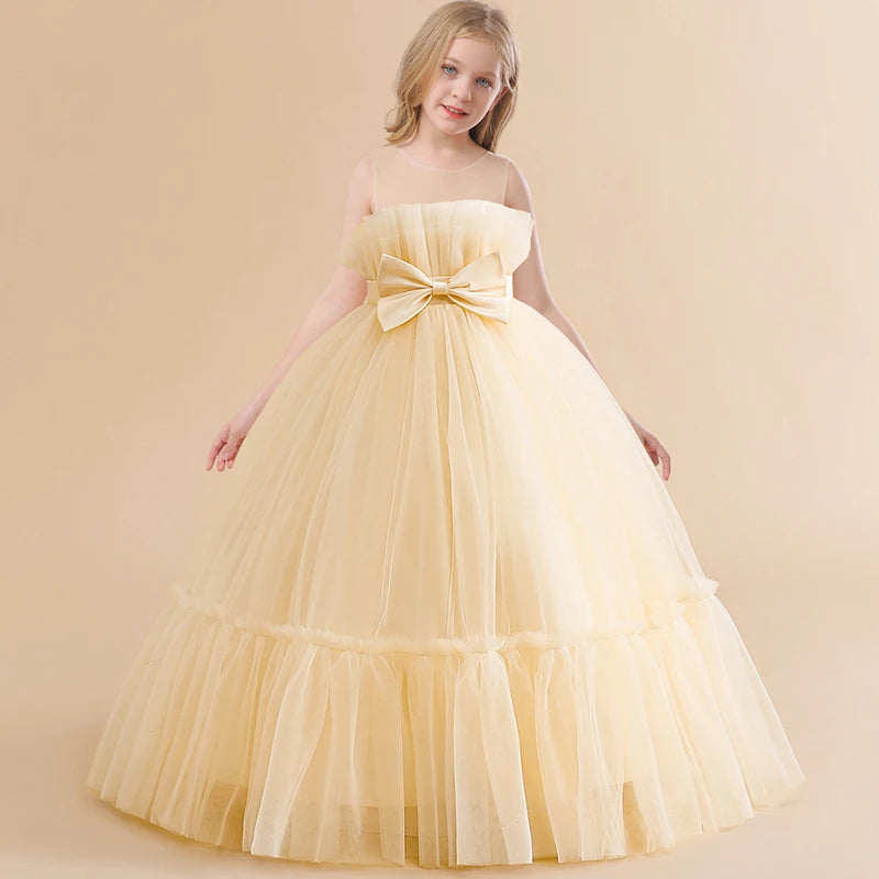 Formal A-line Party Dress For Girls Children Costume Sleeveless Princess Dresses Girl Dress Elegant Lace Wedding Gown