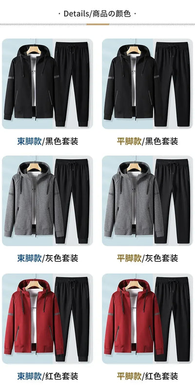 Male Workout Sports Outfit Autumn Spring Men Running Sports Tracksuits Sets Hoodies Zipper Outwear Sportwear+Sweatpants Sets