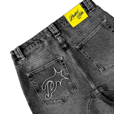 American New Letter Pattern Embroidered Denim Shorts Y2K Men's Street Retro Washed Old Trend Gothic Denim Sweatpants Street Wear