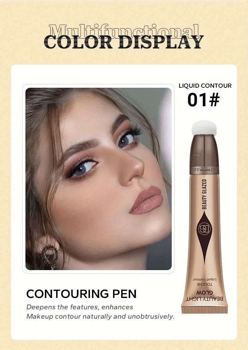Waterproof Long-lasting Liquid Contour Cream with Sponge Brush Highlighter and Concealer - Silky and Creamy on Face and Body
