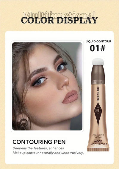 Waterproof Long-lasting Liquid Contour Cream with Sponge Brush Highlighter and Concealer - Silky and Creamy on Face and Body