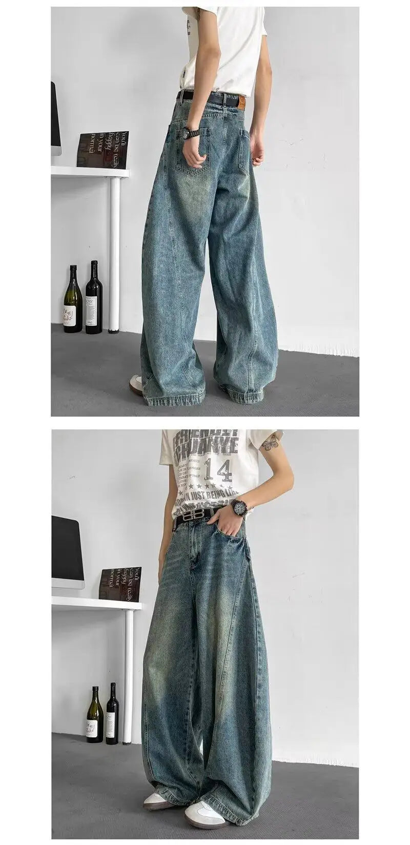 Men Baggy Jeans Wide Leg Unisex Streetwear Hip Hop Dance Pants Loose Fit Trousers Oversized Urban Jogger Street Dance Clothing