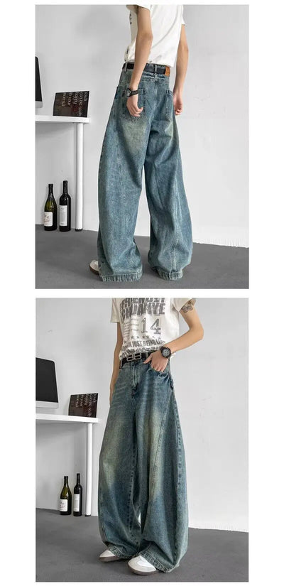 Men Baggy Jeans Wide Leg Unisex Streetwear Hip Hop Dance Pants Loose Fit Trousers Oversized Urban Jogger Street Dance Clothing