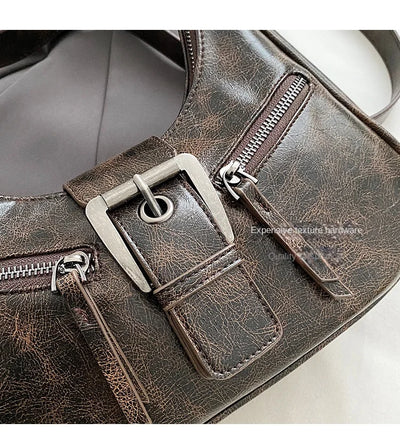 Retro Belt Design PU Leather Shoulder Bags for Women 2024 Y2K Small Vintage Female Underarm Crossbody Bag Fashion Handbags
