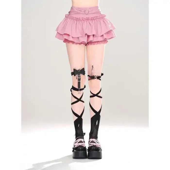 Pink A- line Mini Skirt Women's Summer 2024 New Style Puffy Slimming Cake Skirt A- line Pleated Dress Lightweight Fashion