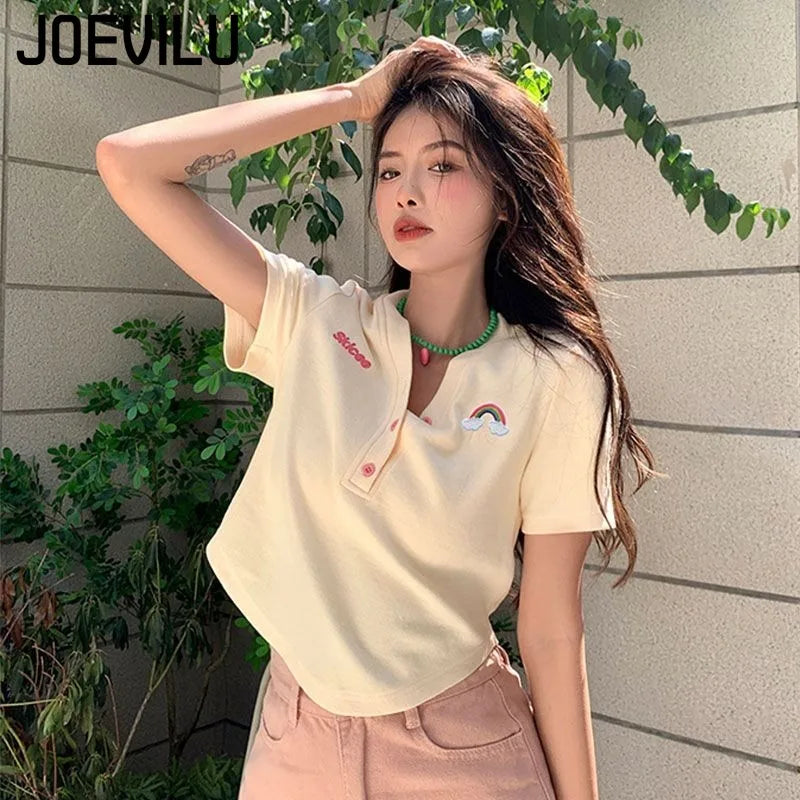 Women's Slim Short-sleeved T-shirt Sexy Pure Desire Wind Spice Girls V-neck Tops Cotton Summer Slim Chic Short Comfortable Top
