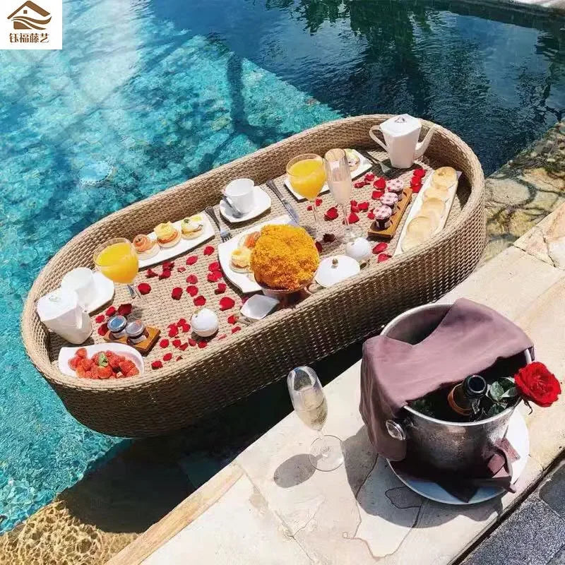 Net red floating tray round rattan woven heart-shaped basket Homestay Hotel Villa swimming pool dinner plate