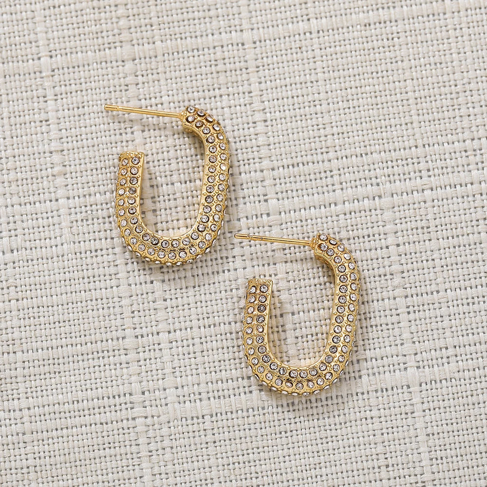Punk Gold Color Twist Round Piercing Hoop Earrings Female Luxury CZ Crystal Geometric Ear Buckle Huggie Earrings Women Jewelry