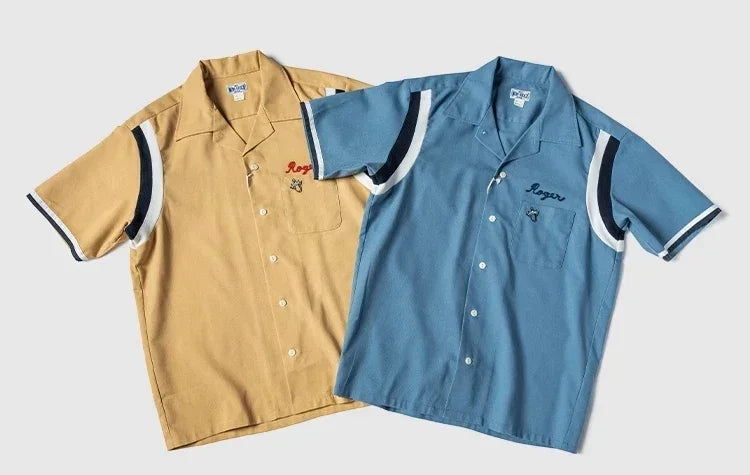 Non Stock Retro Bowling Shirt For Men Embroidery Rockabilly Hawaiian Beach Camp Shirt