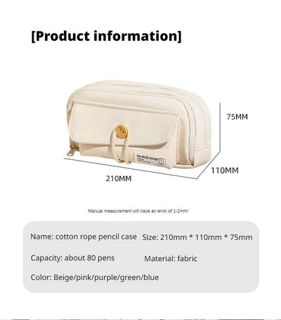 Cute And Convenient Canvas Pencil Case Large Opening Capacity for Student Supplies Cosmetics Travel Handbag 1pc