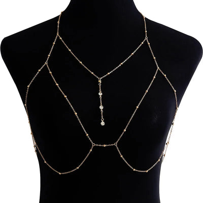 Shining Zircon Tassel Sexy Beach Wedding Accessories Women Bra Cross Bikini Within Hollow Out Body Chain Fine Chest Chain Girl
