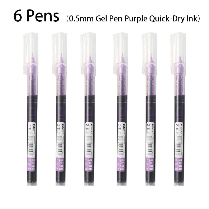 6pcs Color Gel Pen 0.5mm Black Glacier Blue Orange Purple Blue Green Pink Red Quick-drying Ink DIY Aesthetic Stationery supplies