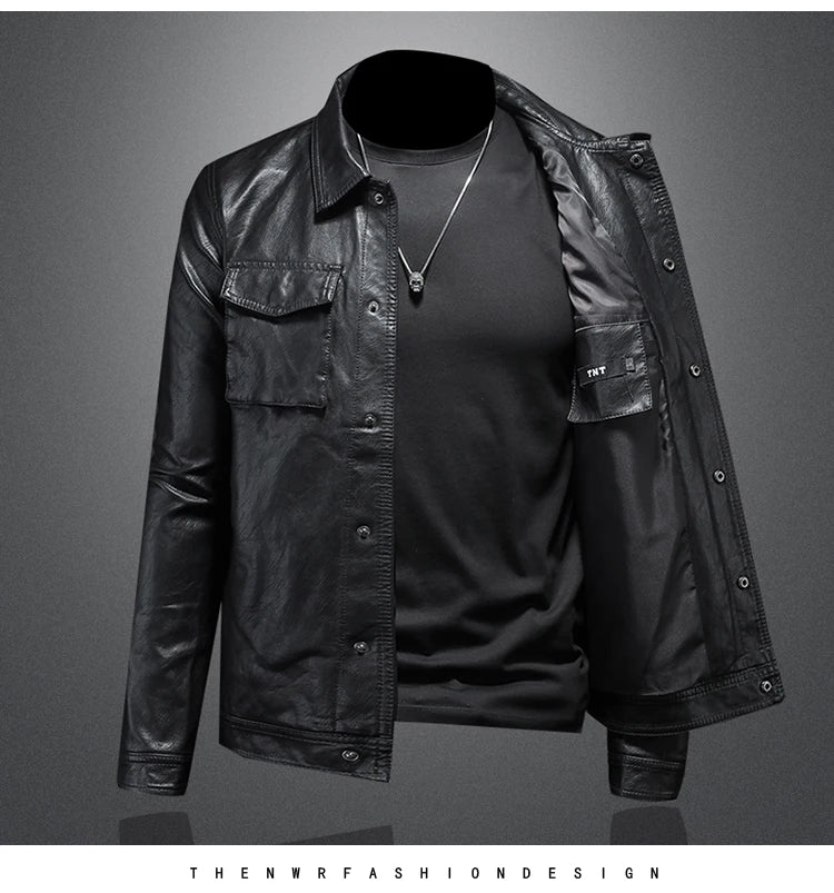 2024 Autumn and Winter New Men's Fashion Handsome with Fine Lapel Motorcycle Leather Coat Slim Stylish Man  Men Jacket