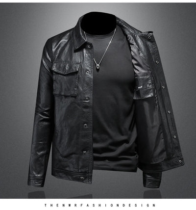 2024 Autumn and Winter New Men's Fashion Handsome with Fine Lapel Motorcycle Leather Coat Slim Stylish Man  Men Jacket