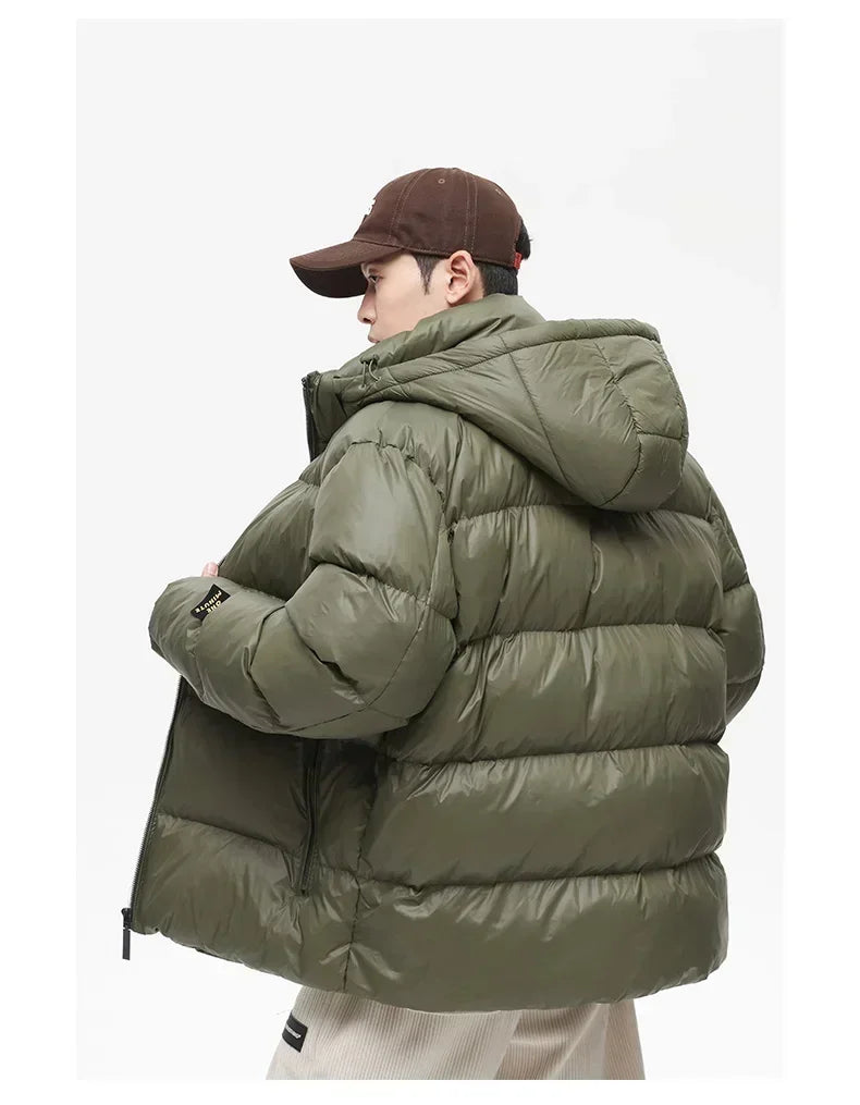 Solid Color with Hoodie Warm Puffer Jackets Padded Cotton Clothes Waterproof Jackets Man Winter Coats Men Hooded Zipper Parkas