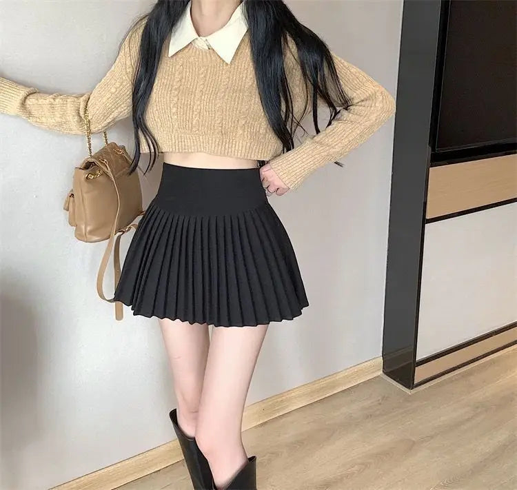 Women's High Waist Pleated Mini Skirt Summer A-Line White Anti Slip Design Skirt for Petite Figure Flattering Y2k Kawaii Skirts