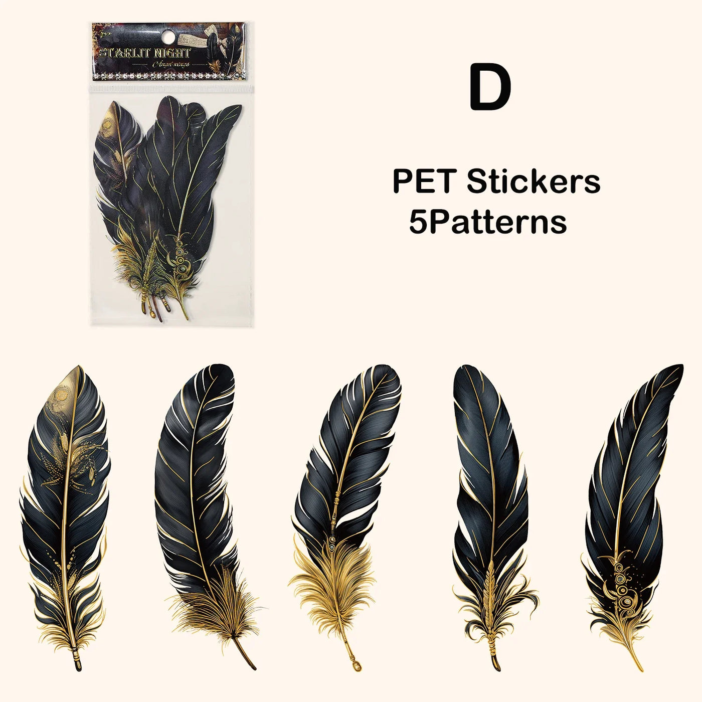 Journamm 5pcs/pack Big Size Feathers Stickers Waterproof PET DIY Scrapbooking Art Collage Junk Journal Decor Sticker Stationery