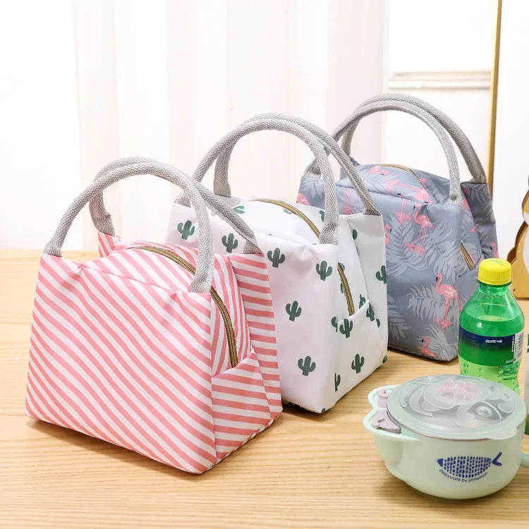 Functional Pattern Cooler Lunch Box Portable Insulated Canvas Lunch Bag Thermal Food Picnic Lunch Bags For Women Kids