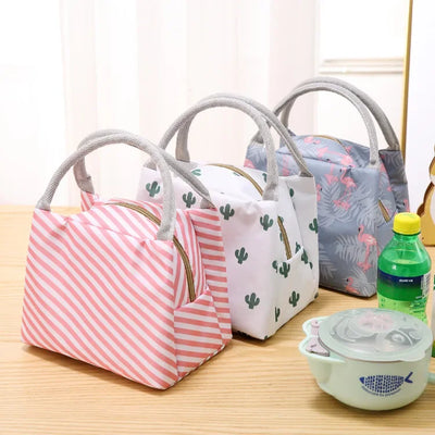 Functional Pattern Cooler Lunch Box Portable Insulated Canvas Lunch Bag Thermal Food Picnic Lunch Bags For Women Kids