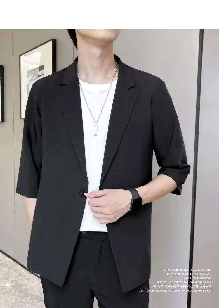 Summer Short Sleeved Blazer Men Fashion Social Mens Dress Jacket Korean Loose Casual Suit Jacket Mens Office Formal Blazer M-3XL