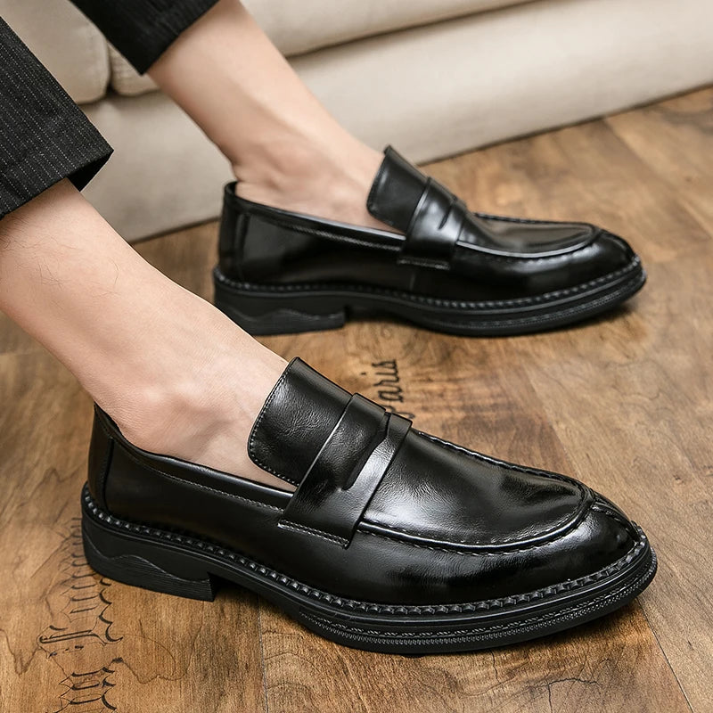 Premium Silver Business Shoes Men's Oxford Shoes Leather Brand Loafers Slip On High Quality Wedding Shoes Soft Sole Dress Shoes