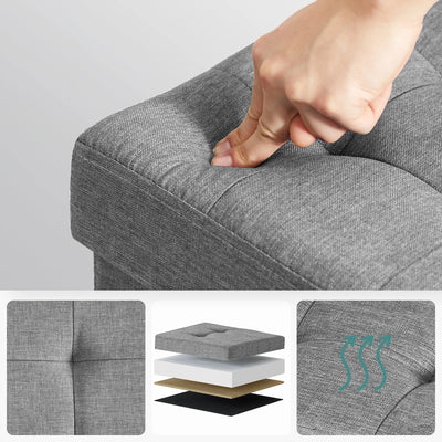 Storage Ottoman, Padded Foldable Bench, Chest with Lid, Solid Wood Feet, Space-Saving, Holds up to 300 kg, for Bedroom