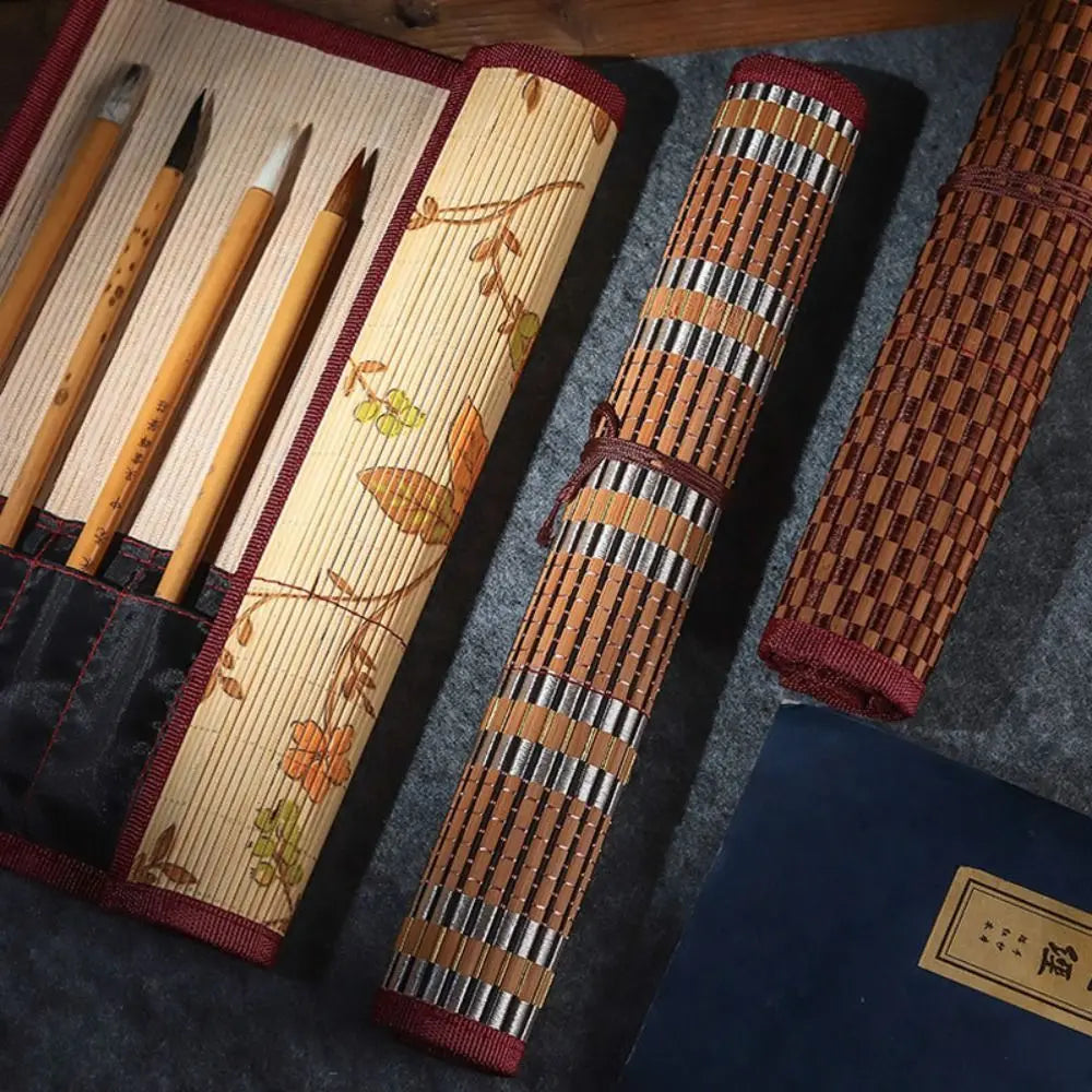 Bamboo Painting Brushes Holder High Quality Large Capacity Chinese Style Calligraphy Pen Curtain Pen Case Art Supplies