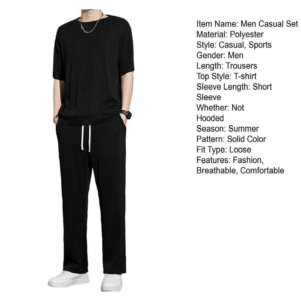 1 Set New Men Summer T-shirt Pants Sports Set men's fitness pants shirt running yoga Fashionable Casual Sports Trousers