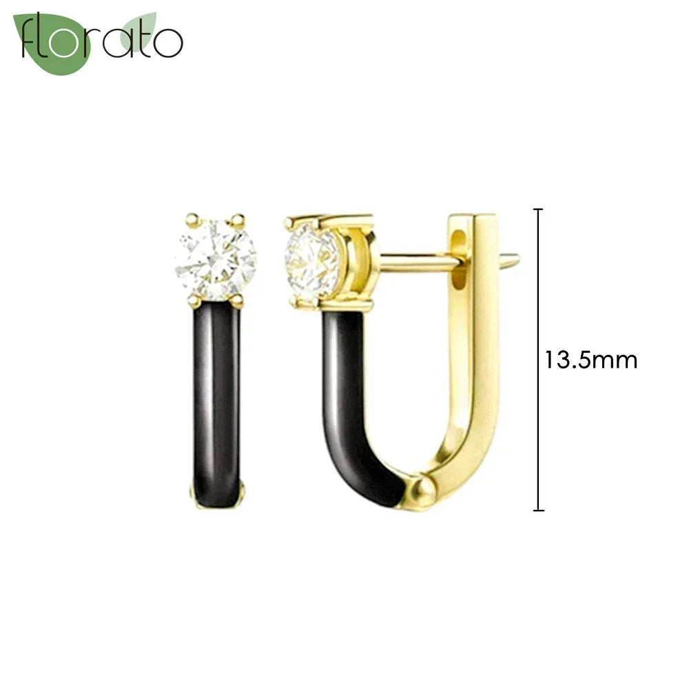 925 Sterling Silver Needle Fashion Round Pendant Small Earrings Luxury Gold Hoop Earrings for Women Premium Black Jewelry Gifts