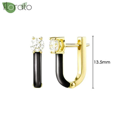 925 Sterling Silver Needle Fashion Round Pendant Small Earrings Luxury Gold Hoop Earrings for Women Premium Black Jewelry Gifts