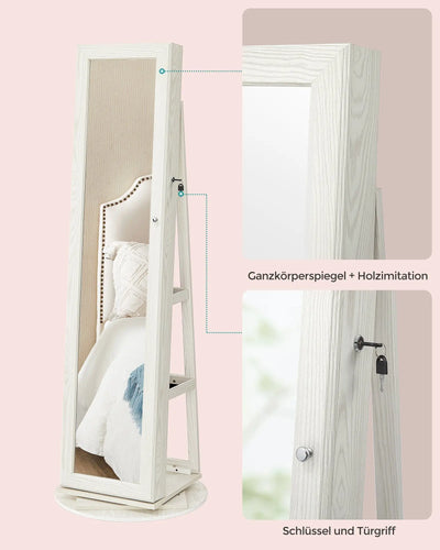 360 ° Rotatable jewelry storage Lockable Jewelry Cabinet Mirror Cabinet with Full Body Mirror