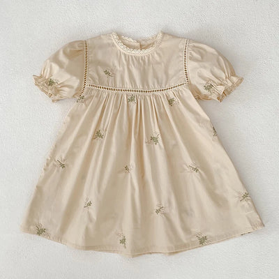 1-6Yrs Summer Girls Dress Embroider Lace Collar Kids Girls Dress Pure Cotton Thin Short Sleeved Children Girls Princess Dress ﻿