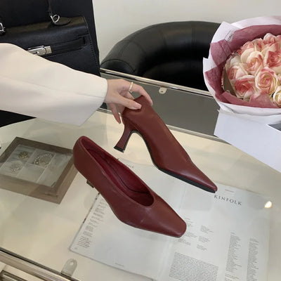 Elegant Woman High Heel Shoes Square Toe Pumps Female Office Shoe Shallow Designer Shoes Spring Autumn Brand Retro Witch Shoes