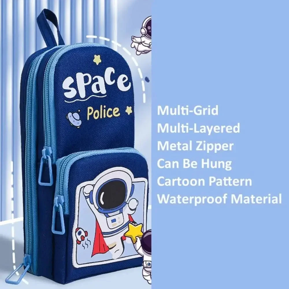 3Layer 6 Pockets Large Capacity Schoolbag shape Pencil Case Pencil Bag Aesthetic Stationery Holder Bag Girls Zipper Pencil Pouch
