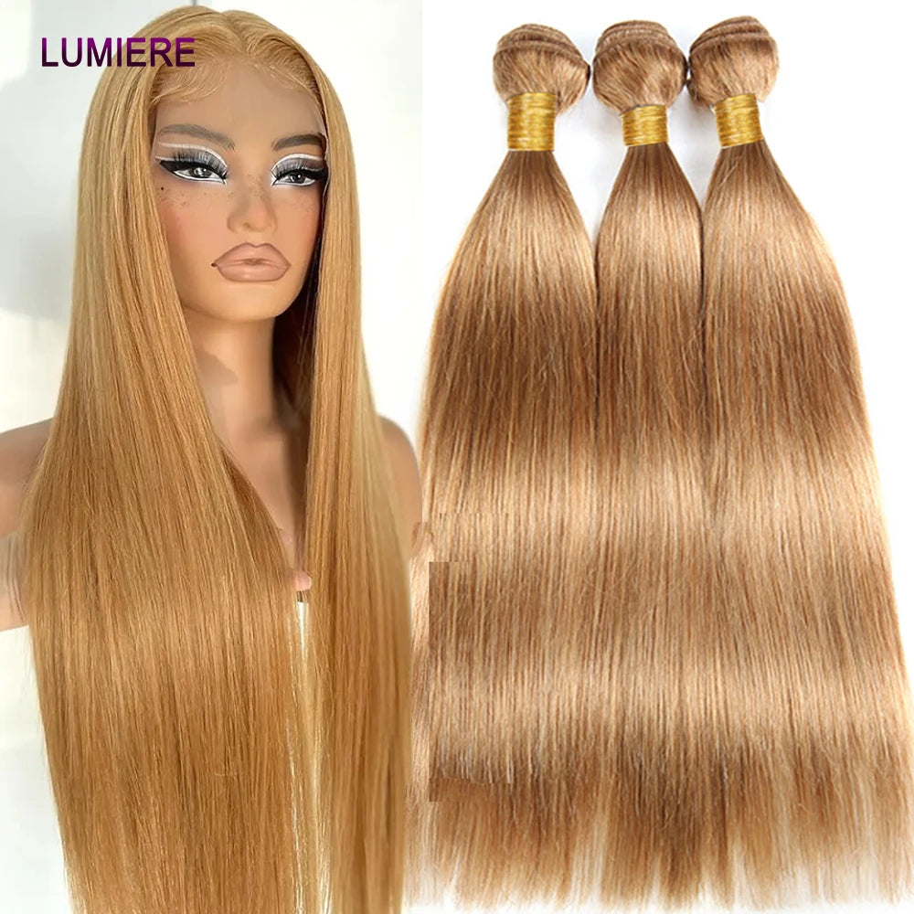#27 Honey Blonde Bone Straight Bundles 1/3/4 PCS Human Hair Extensions 100%  Jerry Curl Virgin Raw Human Hair Weave Bundles