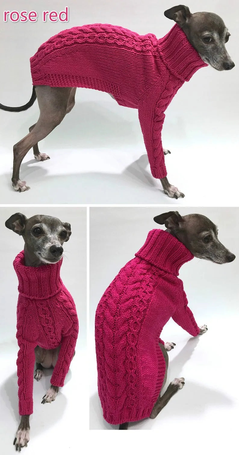 Turtleneck Twist Knitted Sweater for Dogs, Italian Greyhound Whippet, Warm Dog Coat, Dog's Winter Clothing