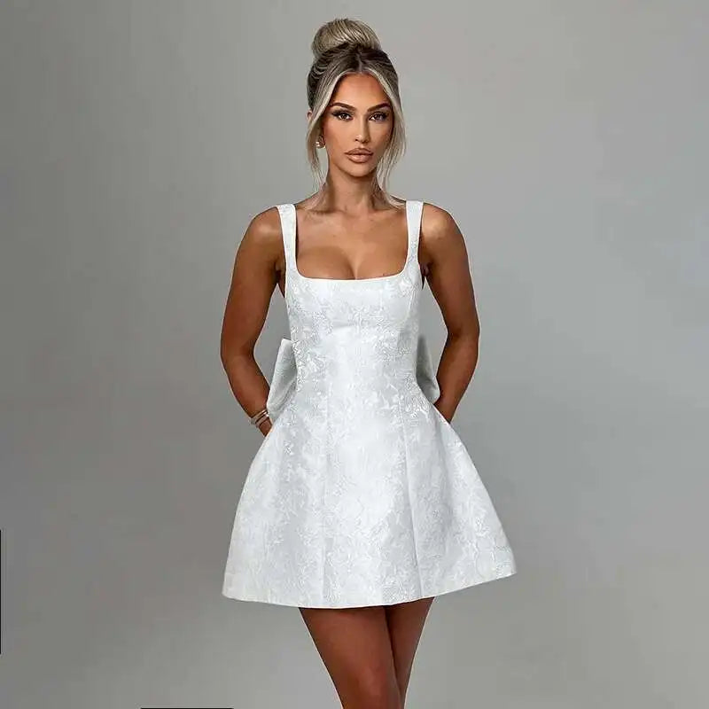 Townlike Jacquard Waist Wrap A-line Dress Women Spaghetti Strap 2025 Spring Summer Dress Bow Nightclub Sexy Party Dresses
