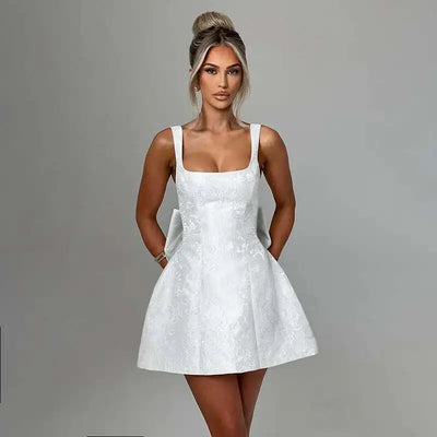Townlike Jacquard Waist Wrap A-line Dress Women Spaghetti Strap 2025 Spring Summer Dress Bow Nightclub Sexy Party Dresses