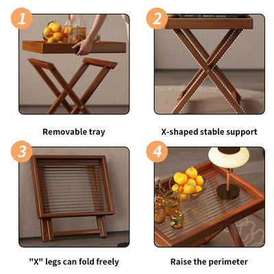 Bamboo Folding Side Table,Durable Tv Tray Bed Table,Small End Table For Living Room, Bedroom