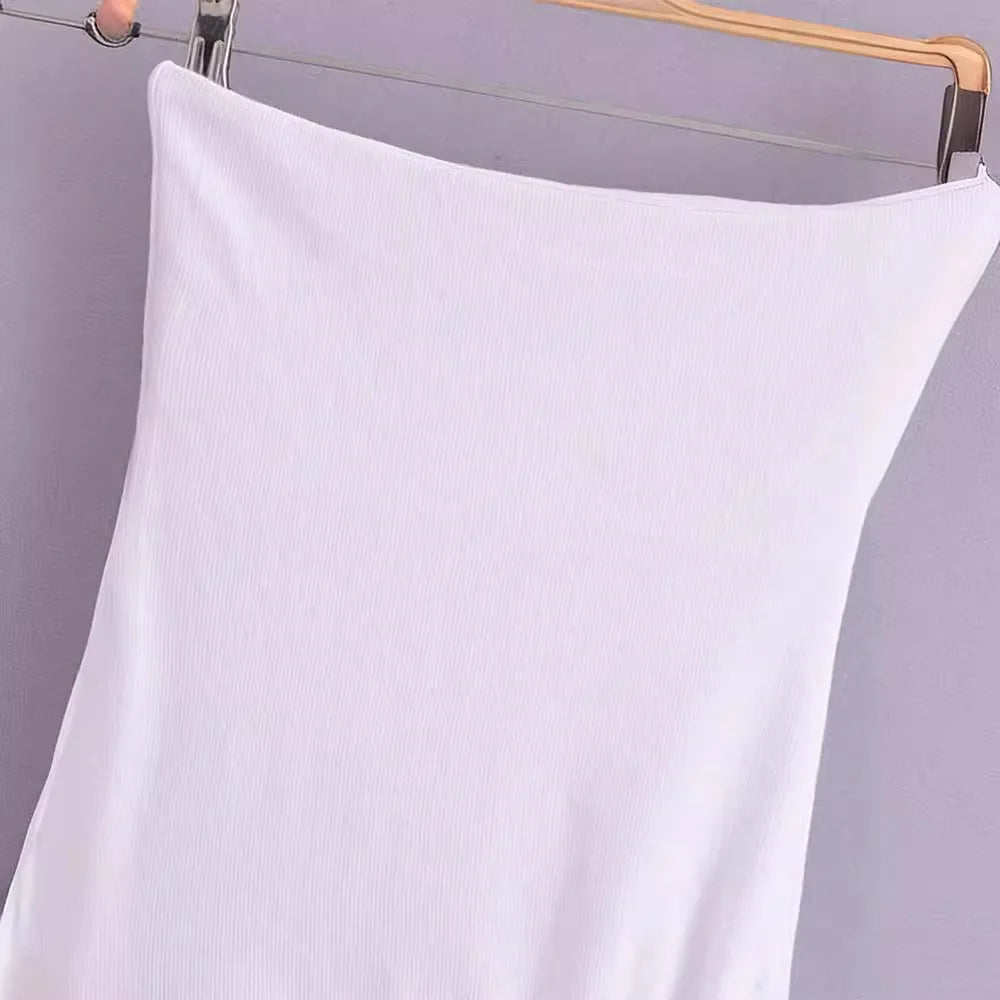 Off Shoulder Strapless Mini Dress Knitted Ruffle Layered Decorative Hem Dress Summer Backless Sexy Daring Party Short Dresses