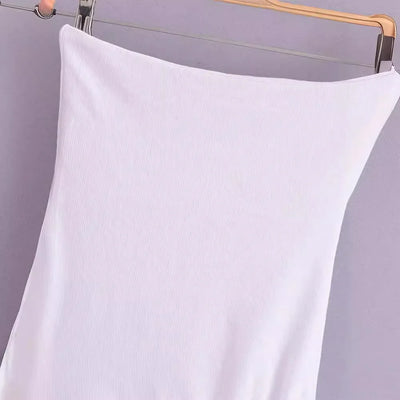 Off Shoulder Strapless Mini Dress Knitted Ruffle Layered Decorative Hem Dress Summer Backless Sexy Daring Party Short Dresses