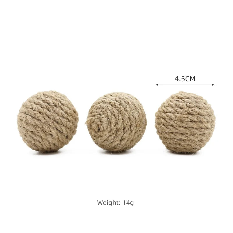 10pcs Solid Colored Sisal Ball Cat Teasing Toy Ball Self Hi  Grinding Teeth Durable Cat Teasing Stick Cat Making Sound Bell Ball
