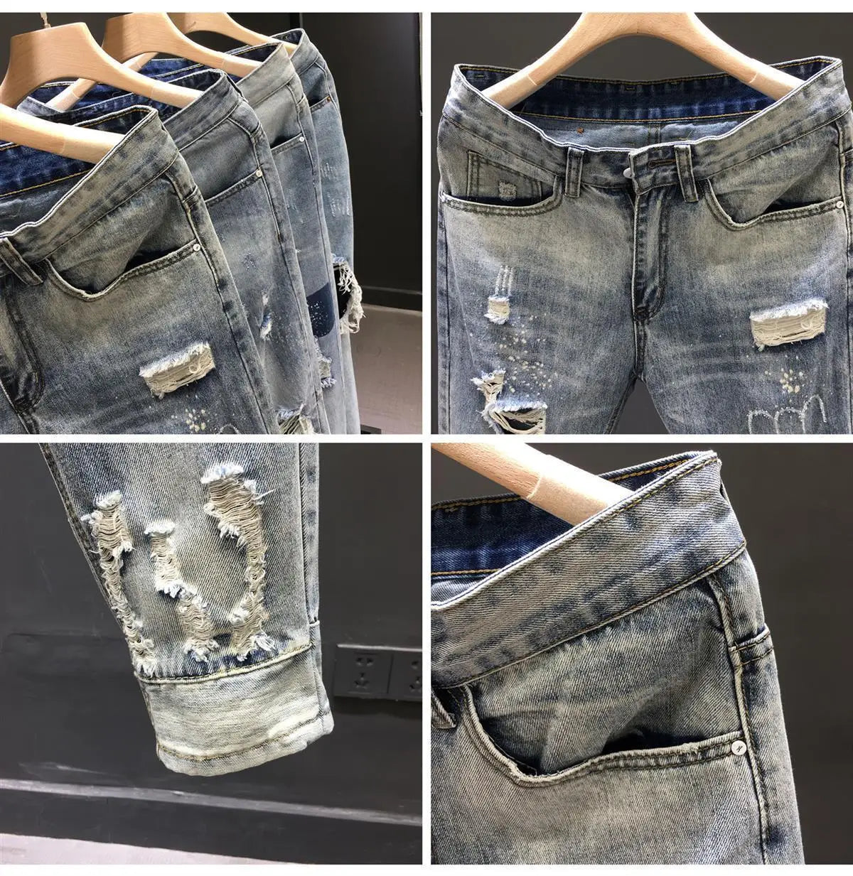 Fashion 2024 New Men's Casual Jeans Distressed Ripped Designer Luxury Boyfriend Spring Autumn Denim Slim Full Length Pants