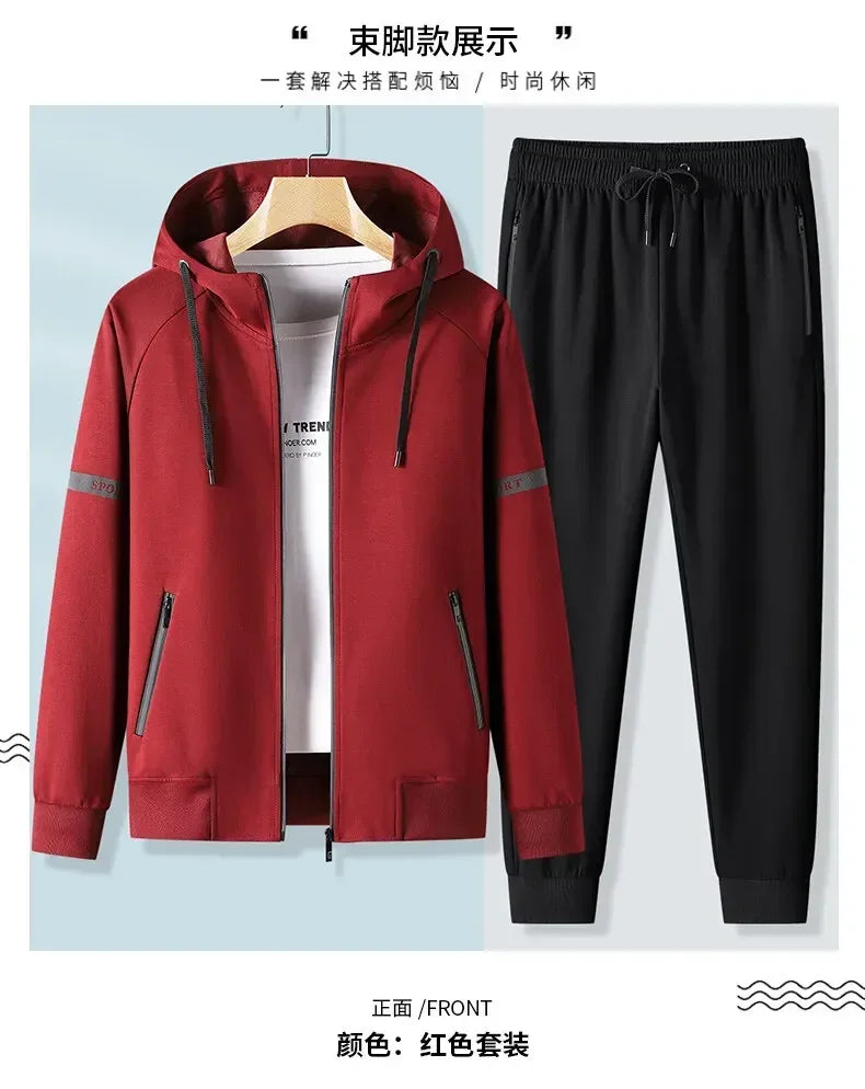 Male Workout Sports Outfit Autumn Spring Men Running Sports Tracksuits Sets Hoodies Zipper Outwear Sportwear+Sweatpants Sets