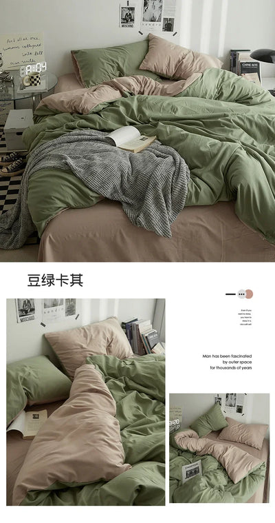 High Quality  Solid Color Double Washed Cotton Bedding 4 Pieces Set Student Dormitory Bed Linen Duvet Set Bed Suit