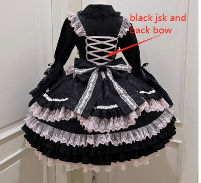 Original Lolita Dress Set Doll Feeling Girl Women's Sweet Jsk Suspender Dress Princess Fairy Lace Bow Sling Cake Dresses